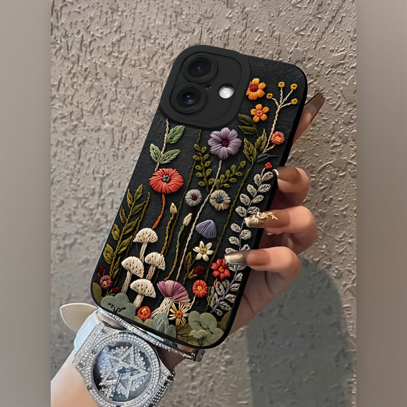 PHONE CASE VINTAGE™ Embroidered Flower Eye Mobile Phone Case Compatible with Apple 16promax