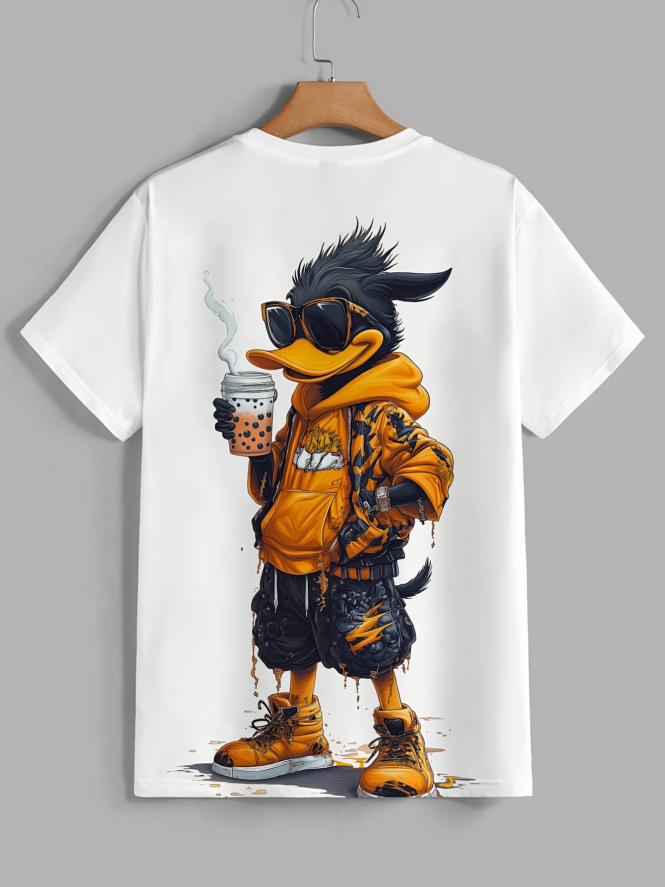 MYTEE™1pc Polyester Summer Knit Tee Men's Cool Duck Print T-Shirt, Casual Crew Neck Short Sleeve, Regular Fit with Slight Stretch Outdoor Wear
