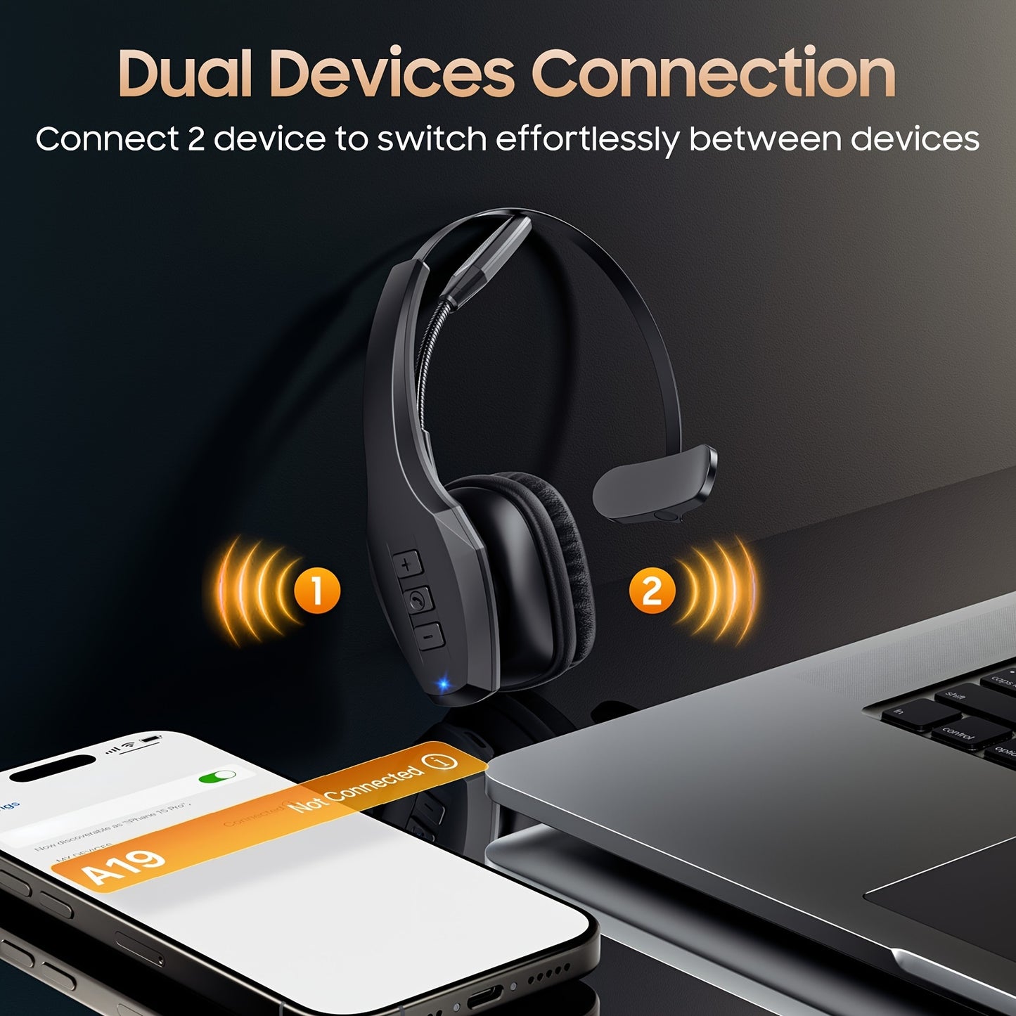 Trucker™ Bluetooth Headset, 55Hrs Working Time 36Hrs Talking Time Wireless Headphone with Dual Noise Cancelling Microphone Headset for PC Cell Phones, Computer, Truck Driver
