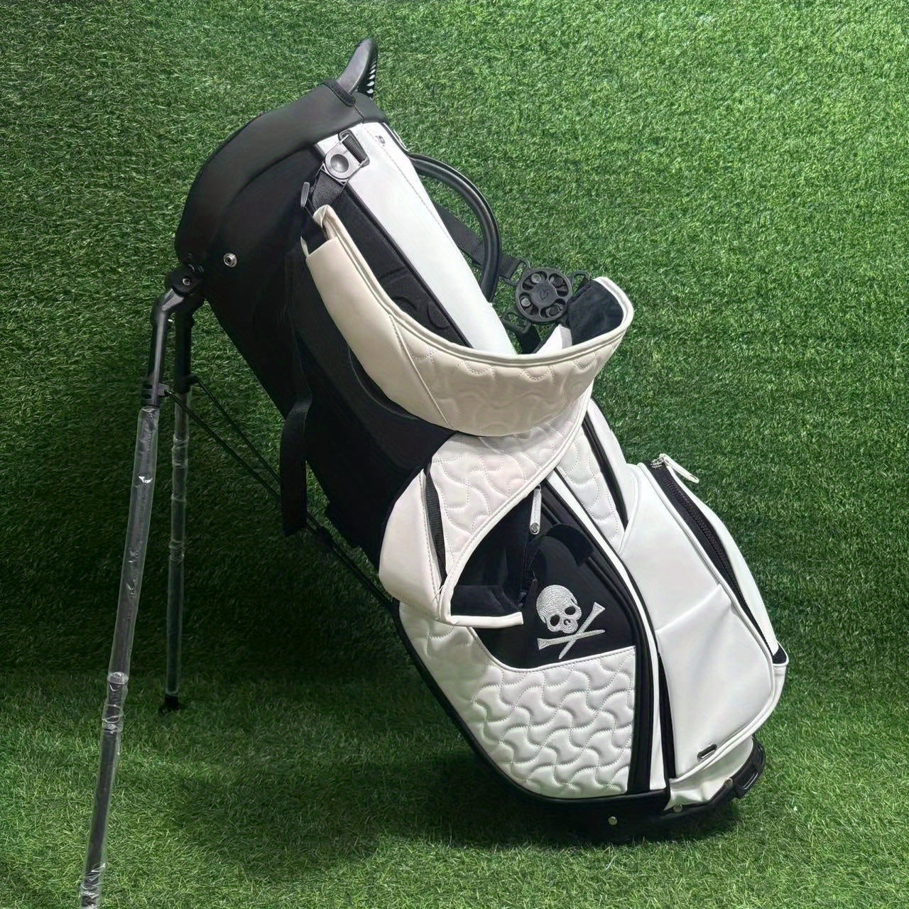 GREENGOLF™ VESSEL™ Golf Stand Bag, Unisex Standard Club, Waterproof Lightweight Faux Leather, Black, Double-Shoulder Golf Bag