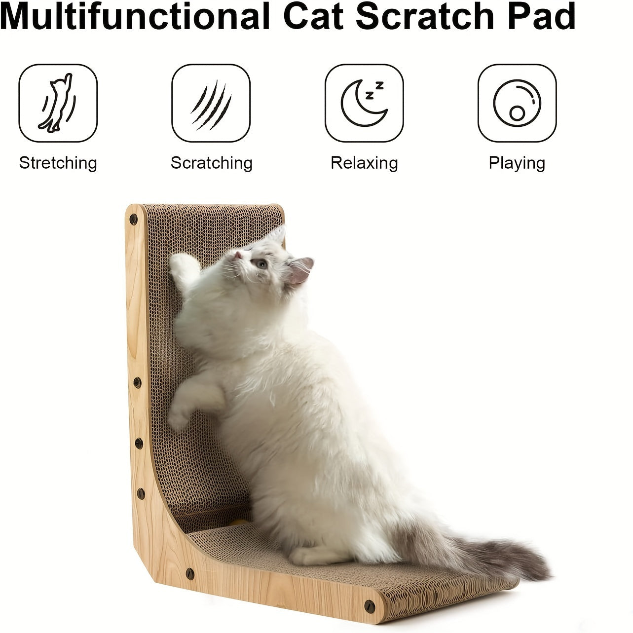 1/pcs, FUKUMARU™ L-Shaped Cat Scratcher With Ball Toy, Wall-Mounted Cardboard Scratching Pad for Indoor Cats
