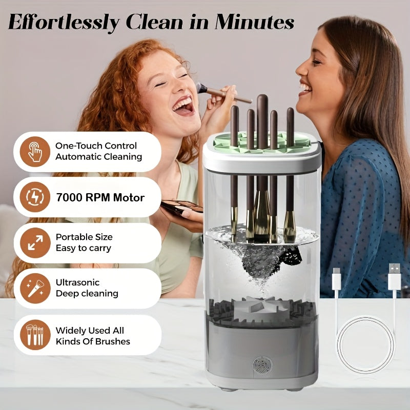 POLISH™️Electric Makeup Brush Cleaner Machine, Portable Automatic Cosmetic Brush Cleaner Tool, with 7000 RPM Motor, Includes Silicone Pad, for 3-4 Brushes,