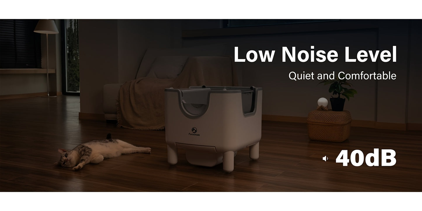 FUROOMATE™️ Open-Top Self-Cleaning Cat Litter Box, Automatic Design with Built-in Scale, Easy Maintenance & Odor Control, Indoor Use, Supports Up to 180 lbs, White, Automatic Cat Litter Box