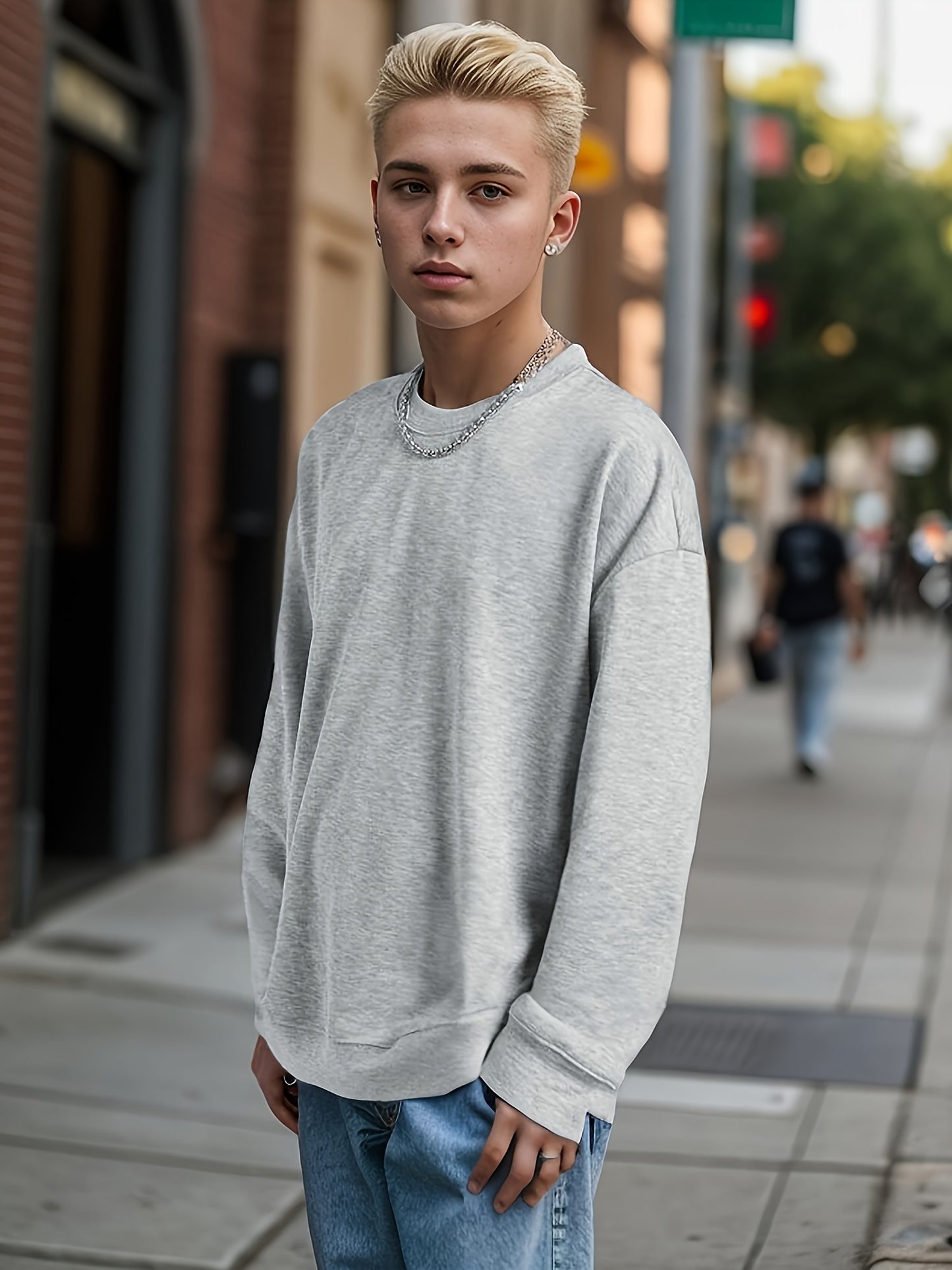 Men's Crewneck Sweatshirt Long Sleeve Hip Hop Fleece Pullover Vintage Sweatshirt Street Fashion Sweatshirts