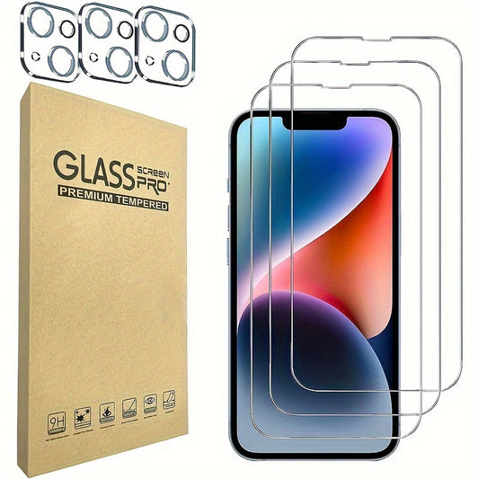 EDGE ™️3pcs Tempered Glass Screen Protectors with 3pcs Free Camera Lens Protectors for iPhone 11/12/13/14/15 Pro Max Series, Ultra-High Definition, 9H Hardness, YISHIMILE
