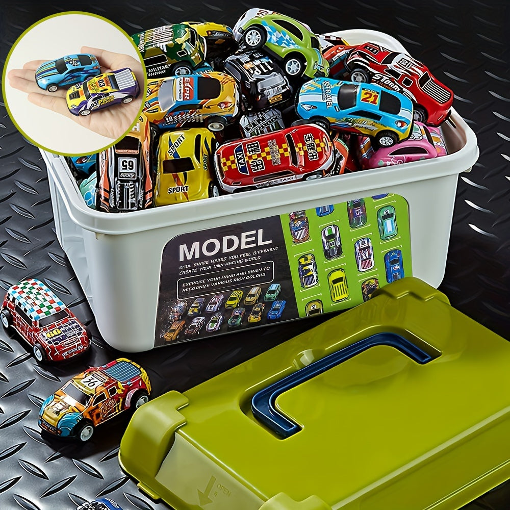 Pull-Back Racing Car Playset, Educational Inertia Vehicles with Track Map, Manual Push Play Cars, Includes Storage Box & Accessories, for Kids, Educational Toy for Boys & Girls Ages 3-6 Years