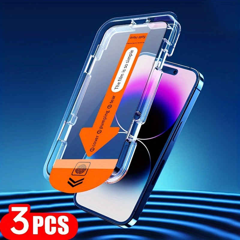 ONECLICK™️3-Pack iPhone Screen Protector, One-Click Application, High Definition, Glossy Finish, for Models 7/8 Plus, XR, XS, MAX, 11, 12, 13, 14, 15, Pro Max Easy Auto-Align Install Kit,