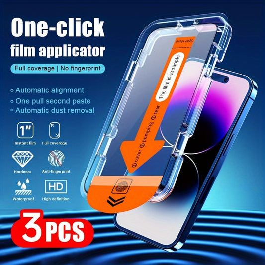 ONECLICK™️3-Pack iPhone Screen Protector, One-Click Application, High Definition, Glossy Finish, for Models 7/8 Plus, XR, XS, MAX, 11, 12, 13, 14, 15, Pro Max Easy Auto-Align Install Kit,