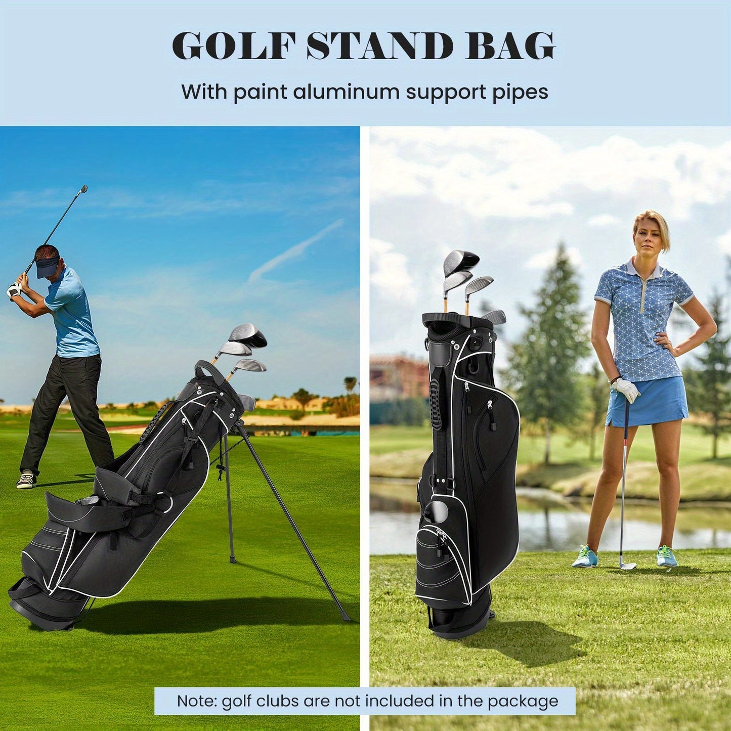 Maxmass Golf Stand Bag, 4 Way Top Dividers Golf Club Bag w/4 Zippered Pockets, Cooler Bag, Dual Shoulder Strap, Rain Hood, Umbrella Holder, Lightweight Portable Golf Bag w/ Stand for Women & Men