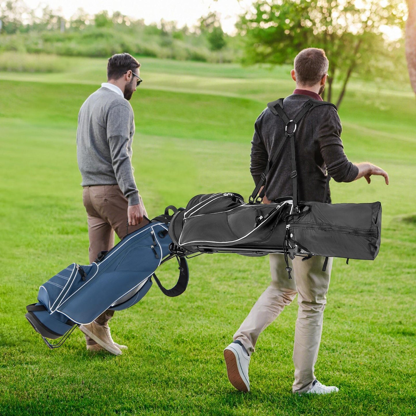 Maxmass Golf Stand Bag, 4 Way Top Dividers Golf Club Bag w/4 Zippered Pockets, Cooler Bag, Dual Shoulder Strap, Rain Hood, Umbrella Holder, Lightweight Portable Golf Bag w/ Stand for Women & Men