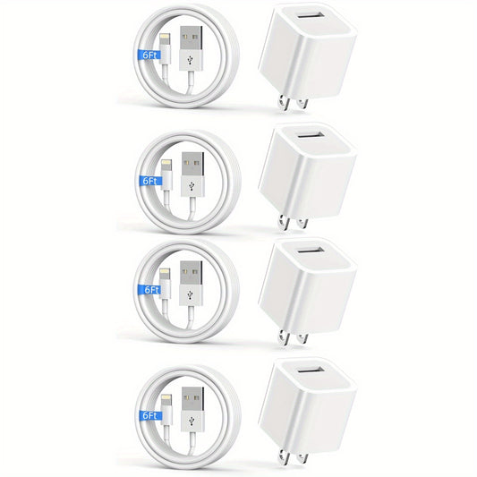 iPhone Charger 4pcs  MFi Certified 6ft Lightning Cable & USB Wall Charger Set - Data Sync & Charge with Ease, for iPhone 14/13/12/11/Mini/XS/Max/XR/X/8/7/SE, US Plug Adapter