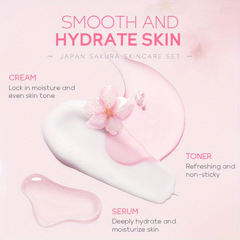 6PCS JAPAN SAKURA ™ Skincare Gift Set, Cleanser, Toner, Lotion, Essence, Eye Cream, Serum - For All Skin Types, For Women and Girls
