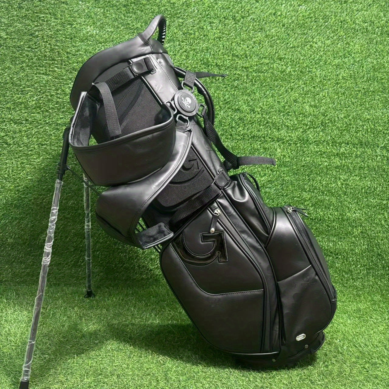 GREENGOLF™ VESSEL™ Golf Stand Bag, Unisex Standard Club, Waterproof Lightweight Faux Leather, Black, Double-Shoulder Golf Bag