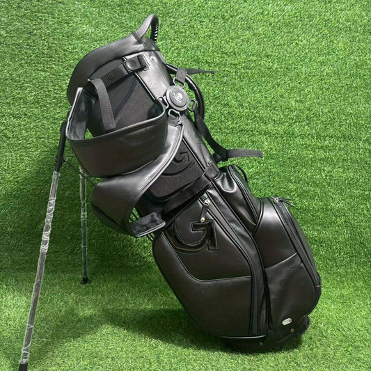 GREENGOLF™ VESSEL™ Golf Stand Bag, Unisex Standard Club, Waterproof Lightweight Faux Leather, Black, Double-Shoulder Golf Bag