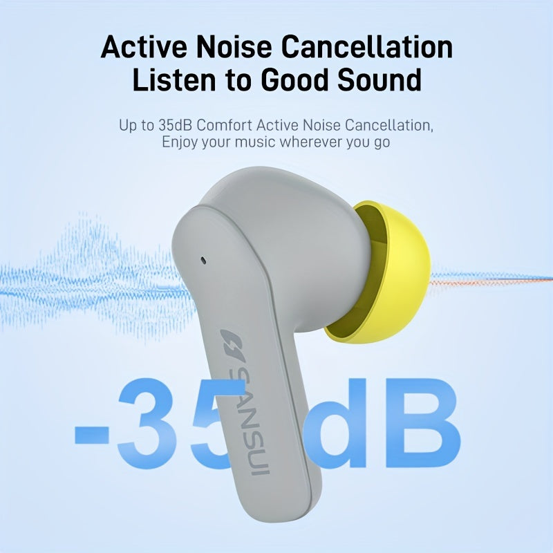 NEW SANSUI W23 True Wireless Noise Cancelling Earbuds, Active Noise Cancellation, 10mm Drivers with Big Bass, Wireless V5.4, 27H Long Playtime, With Built-in ENC Microphone