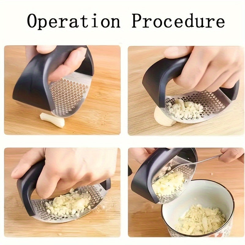 CRUSHER™ 1pc Stainless Steel Garlic Crusher - Manual Vegetable Cutter And Fruit Masher For Restaurants And Supermarkets - Easy To Use Kitchen Gadget For Chopping And Pressing Garlic