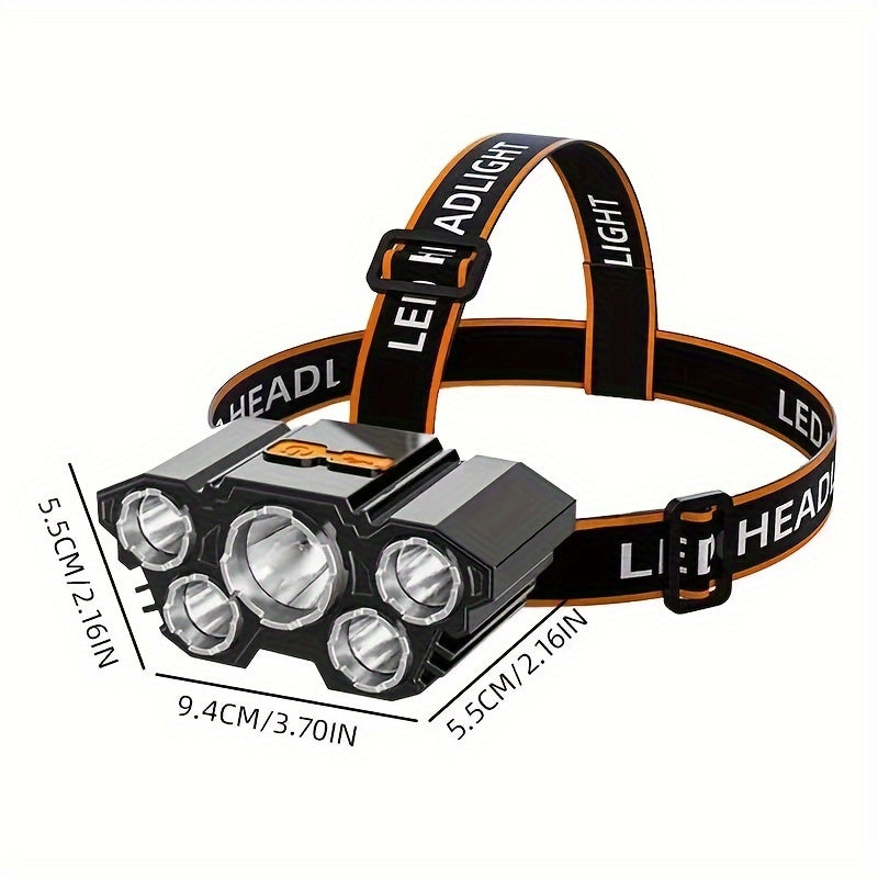 FIREFLY ™High Lumens 5 LED Headlamp Super Bright Headlight Outdoor Waterproof Head Lamp Head Flashlight for Camping Hiking Cycling Hunting