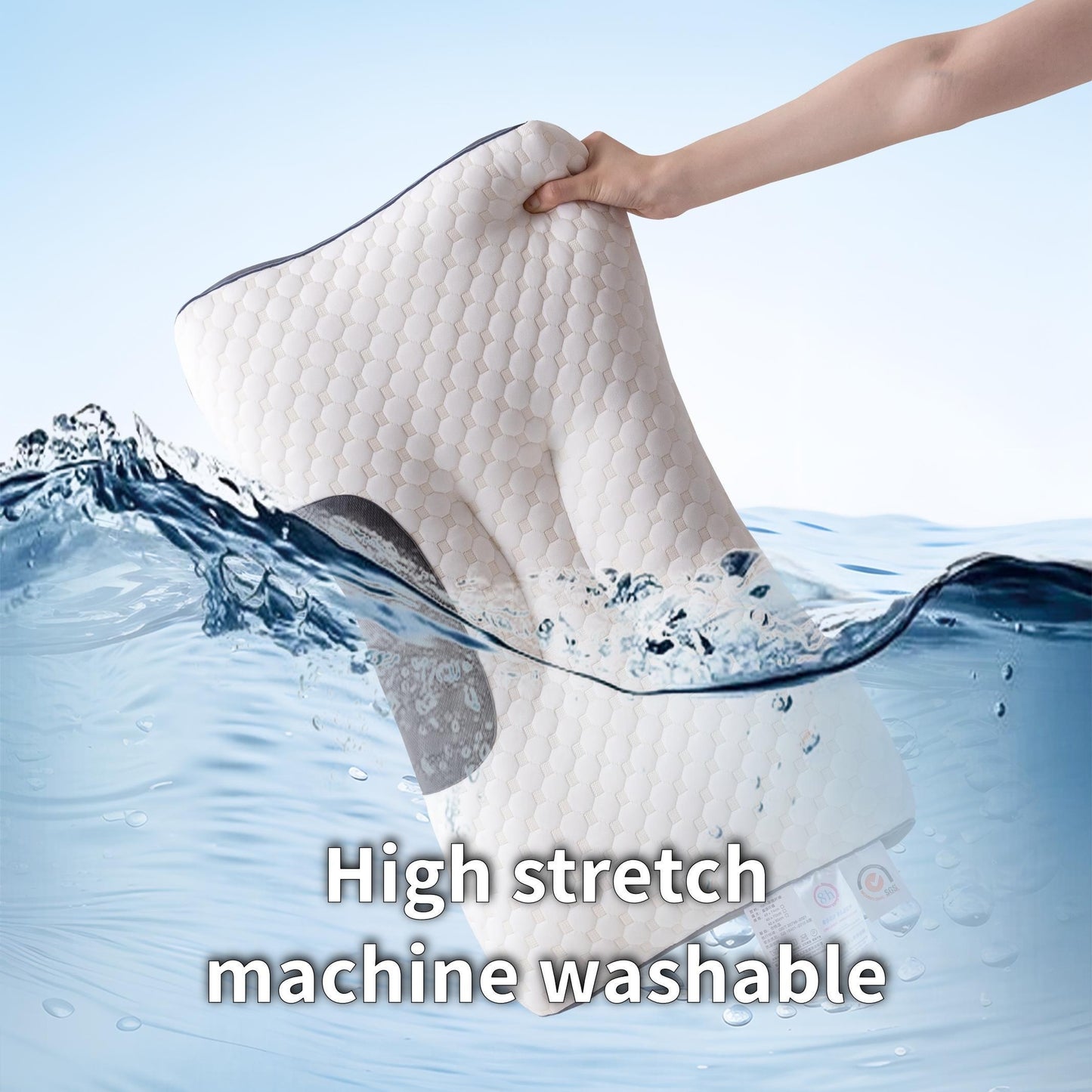 SLEEP WELL™ Knitted Antibacterial Cotton Massage Neck Pillow For Sleeping Soft, Adjustable Ergonomic Orthopedic Contour Support Pillow, High Quality Pillow Core, Removable Cover