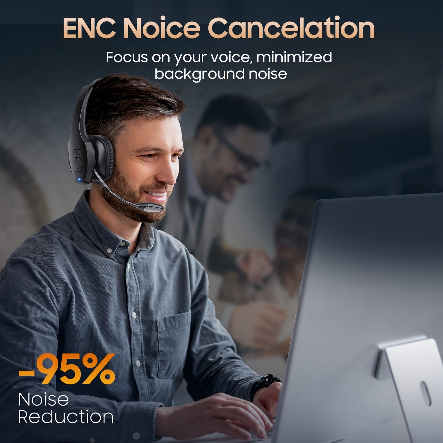 Trucker™ Bluetooth Headset, 55Hrs Working Time 36Hrs Talking Time Wireless Headphone with Dual Noise Cancelling Microphone Headset for PC Cell Phones, Computer, Truck Driver