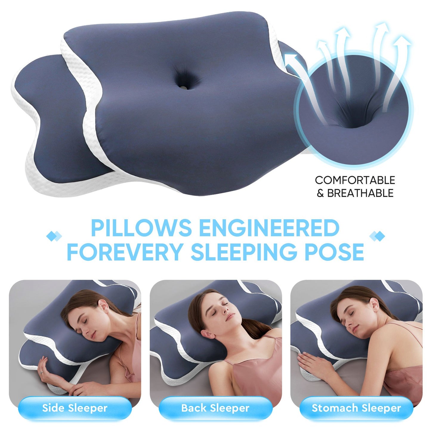 REST EAST ™️Adjustable Ergonomic Neck Pillow - Slow Rebound Memory, Corrective Butterfly Design | Suitable for Side, Back, Stomach Sleeping