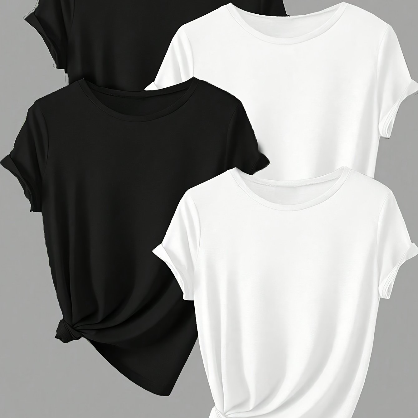 ALL DAY™️ WOMENS T SHIRTS Solid Casual T-Shirt4pcs Solid Casual Crew Neck Short Sleeve T-Shirt - Women's Clothing for Spring & Summer