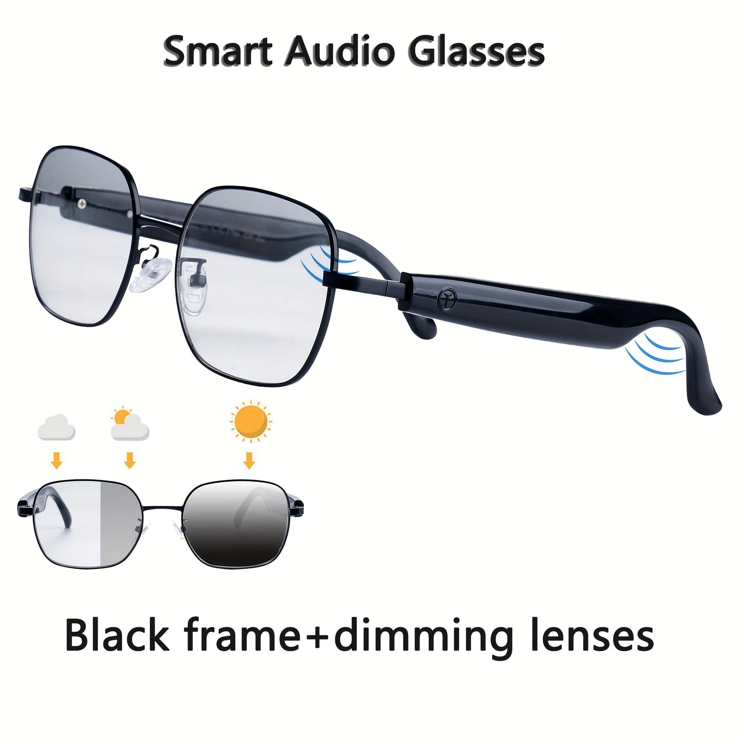 UPDATE ™️ Smart Audio Glasses with Automatic Dimming Lenses - High-definition Voice Calling, Hi-fi Music Quality, Built-in Microphone and Speaker - Suitable for Sports, Driving, Fishing, ATC