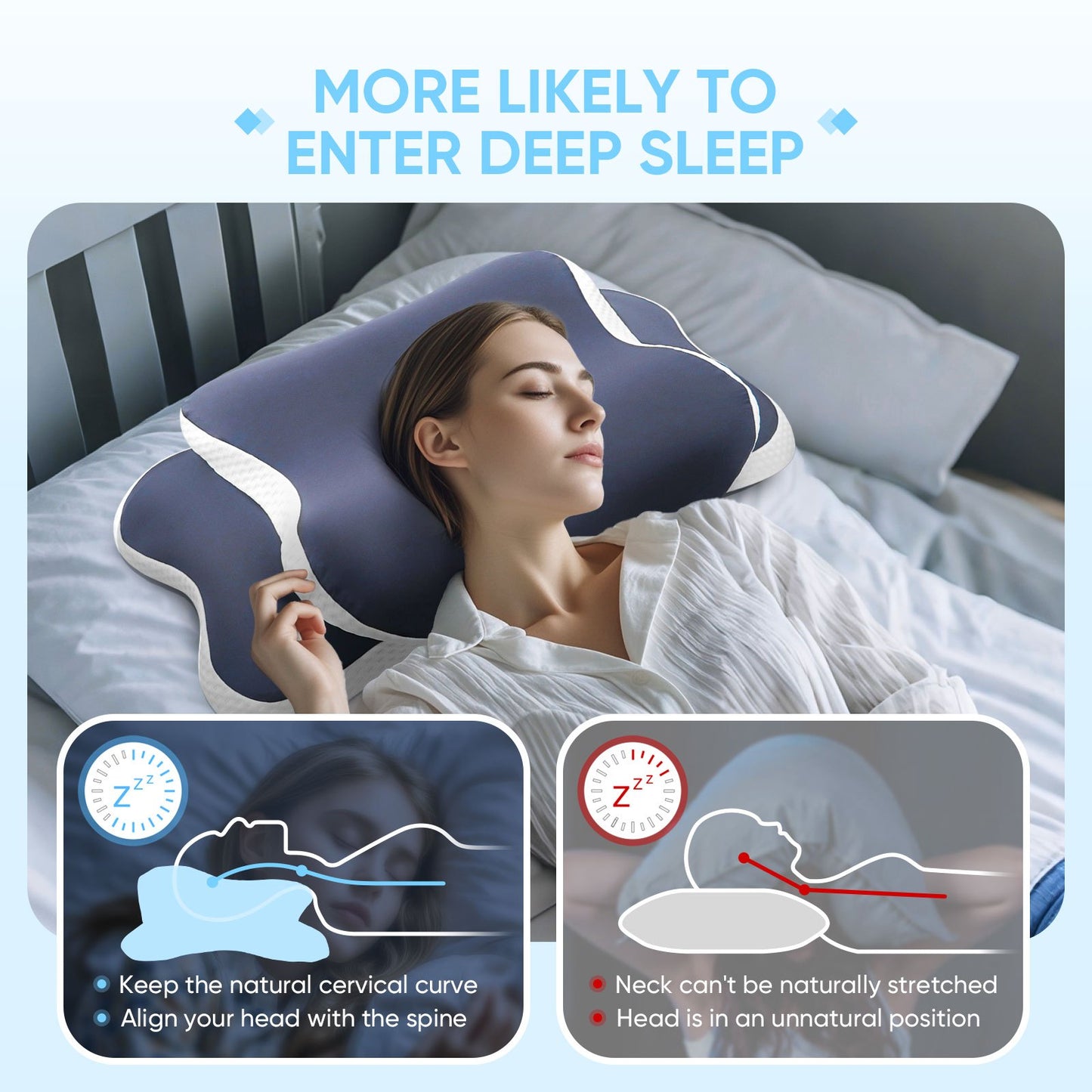 REST EAST ™️Adjustable Ergonomic Neck Pillow - Slow Rebound Memory, Corrective Butterfly Design | Suitable for Side, Back, Stomach Sleeping