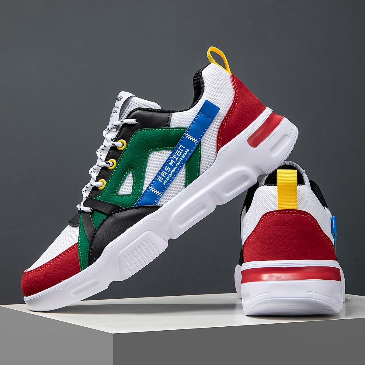 Men's Sneakers: High-Tops with Letter Print and Color Block Design, Suitable for Casual Wear, Running, and Outdoor Activities, Anti slip