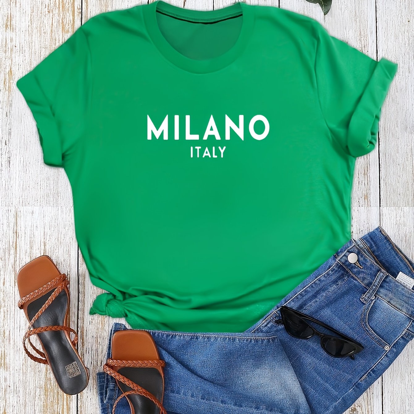 MILANO™️ Letter Print Crew Neck T-Shirt, Casual Short Sleeve T-Shirt For Spring & Summer, Women's Clothing