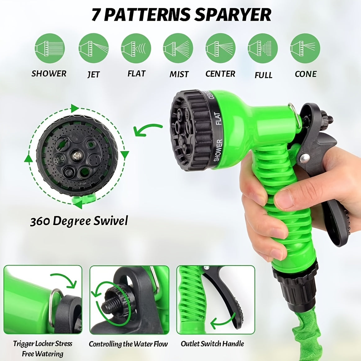HOZZLE ™100ft Expandable Garden Hose with Multi-Function Spray
