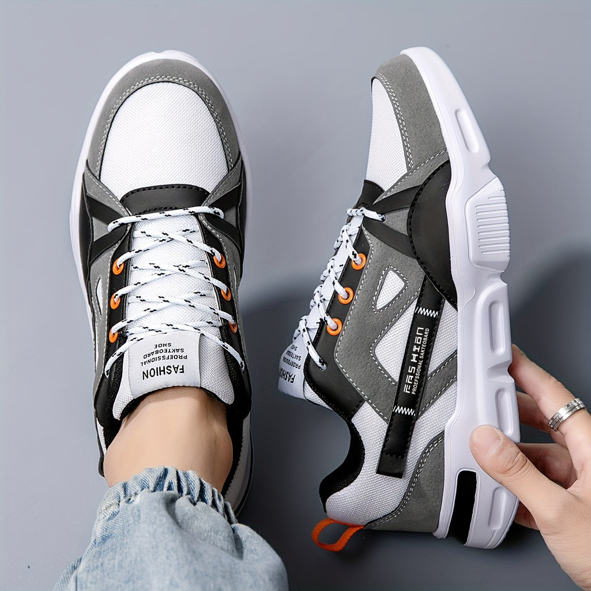 Men's Sneakers: High-Tops with Letter Print and Color Block Design, Suitable for Casual Wear, Running, and Outdoor Activities, Anti slip