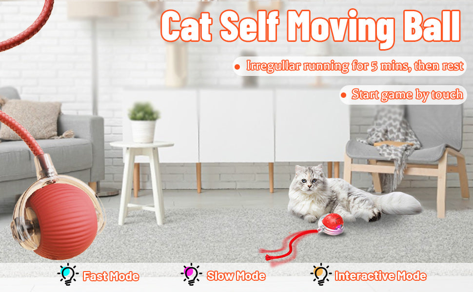 FUN™️CAT TOYS 3pcs Set Fully Automatic 360° Rolling Pet Balls - Grinding & Relief Function, 3 Modes with USB Charging LED Light,