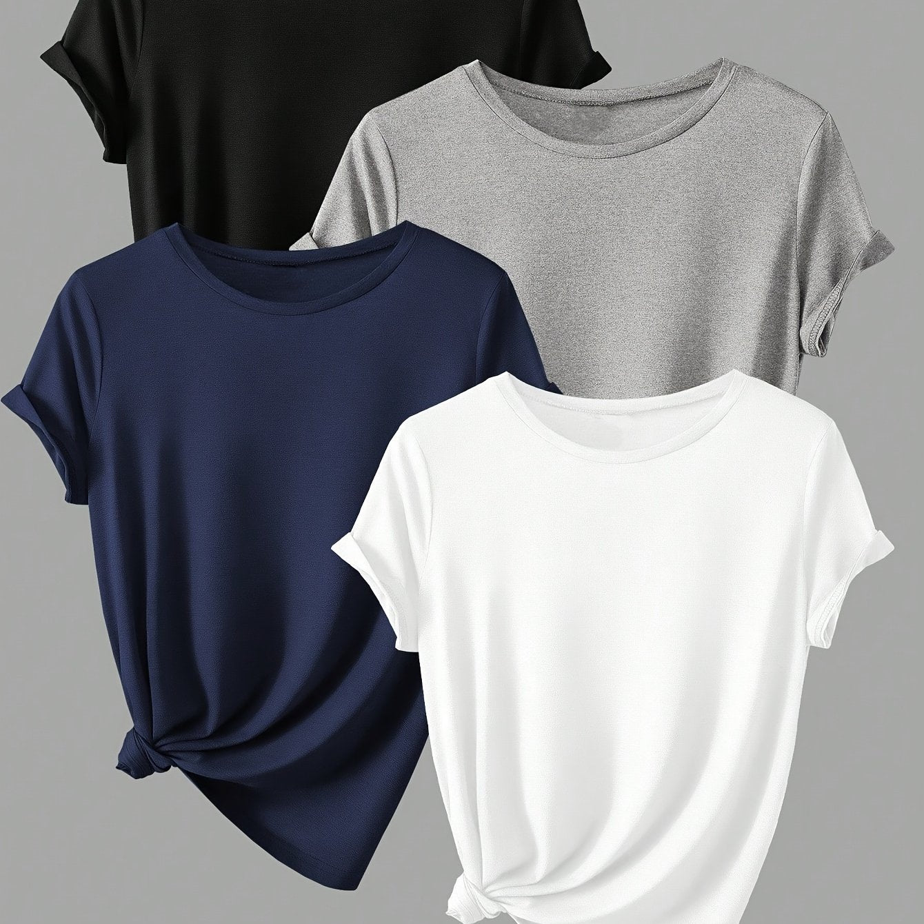 ALL DAY™️ WOMENS T SHIRTS Solid Casual T-Shirt4pcs Solid Casual Crew Neck Short Sleeve T-Shirt - Women's Clothing for Spring & Summer