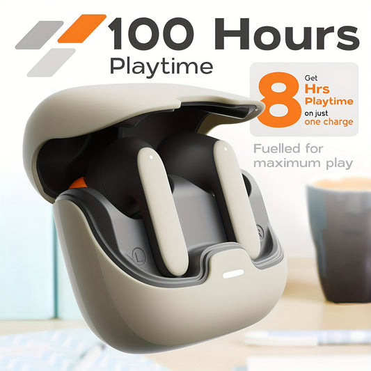 BOOM BOX™️AI Translation Smart Earbuds with 140+ Language Support, ENC Noise-Canceling, Wireless TWS Headphones, Long Battery Life, Music & Call Playback - Black & Orange, Type-C Charging Case Included