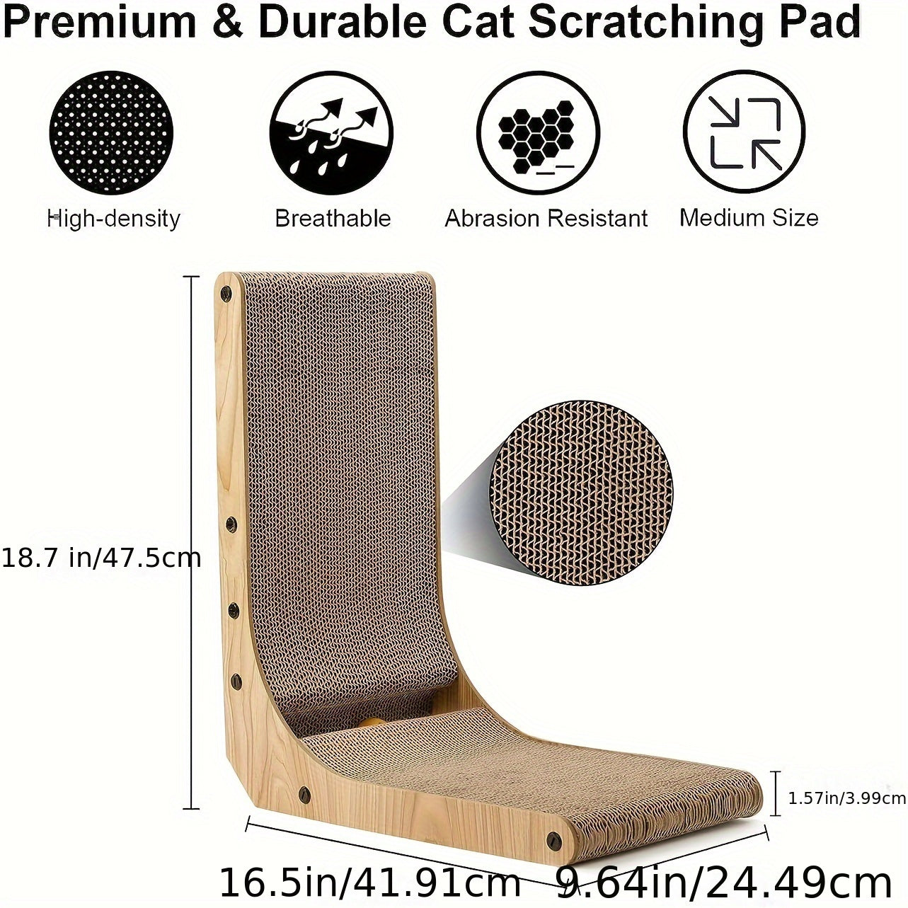 1/pcs, FUKUMARU™ L-Shaped Cat Scratcher With Ball Toy, Wall-Mounted Cardboard Scratching Pad for Indoor Cats