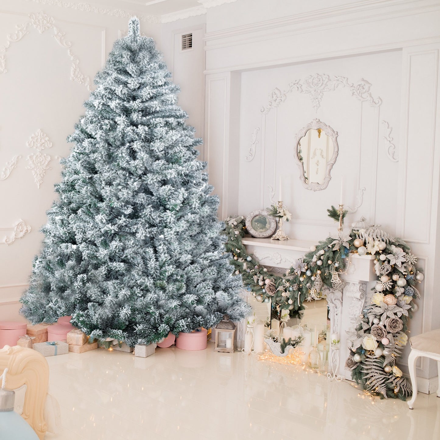 Artificial Christmas Tree with 400/1000/1200 Branch Tips, Foldable Base for Easy Assembly, Perfect for Home, Office, and Party Decorations,4.5/6/7 ft