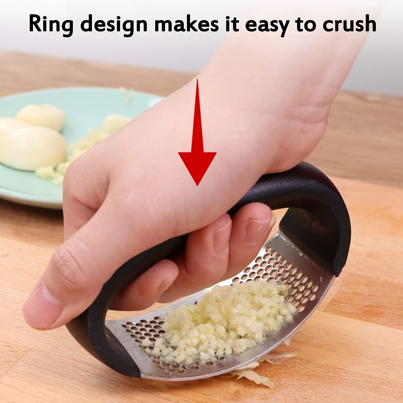 CRUSHER™ 1pc Stainless Steel Garlic Crusher - Manual Vegetable Cutter And Fruit Masher For Restaurants And Supermarkets - Easy To Use Kitchen Gadget For Chopping And Pressing Garlic