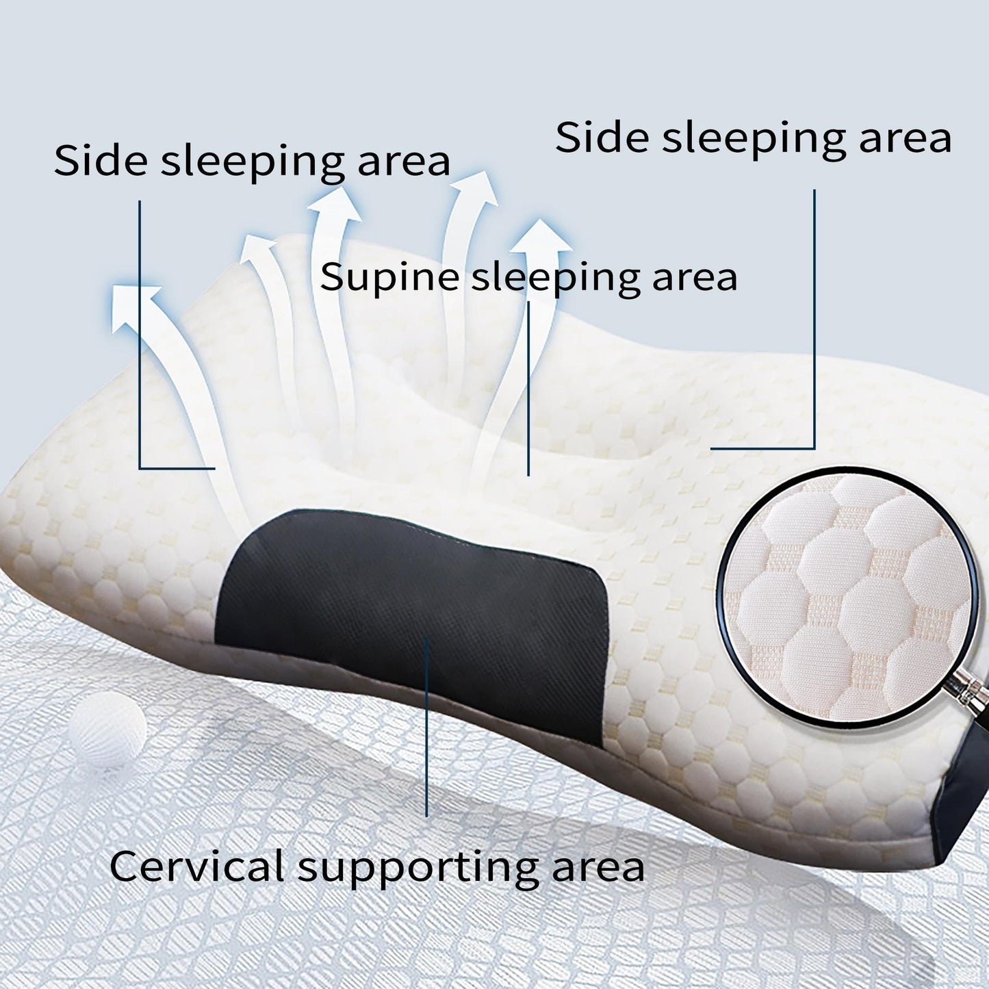 SLEEP WELL™ Knitted Antibacterial Cotton Massage Neck Pillow For Sleeping Soft, Adjustable Ergonomic Orthopedic Contour Support Pillow, High Quality Pillow Core, Removable Cover