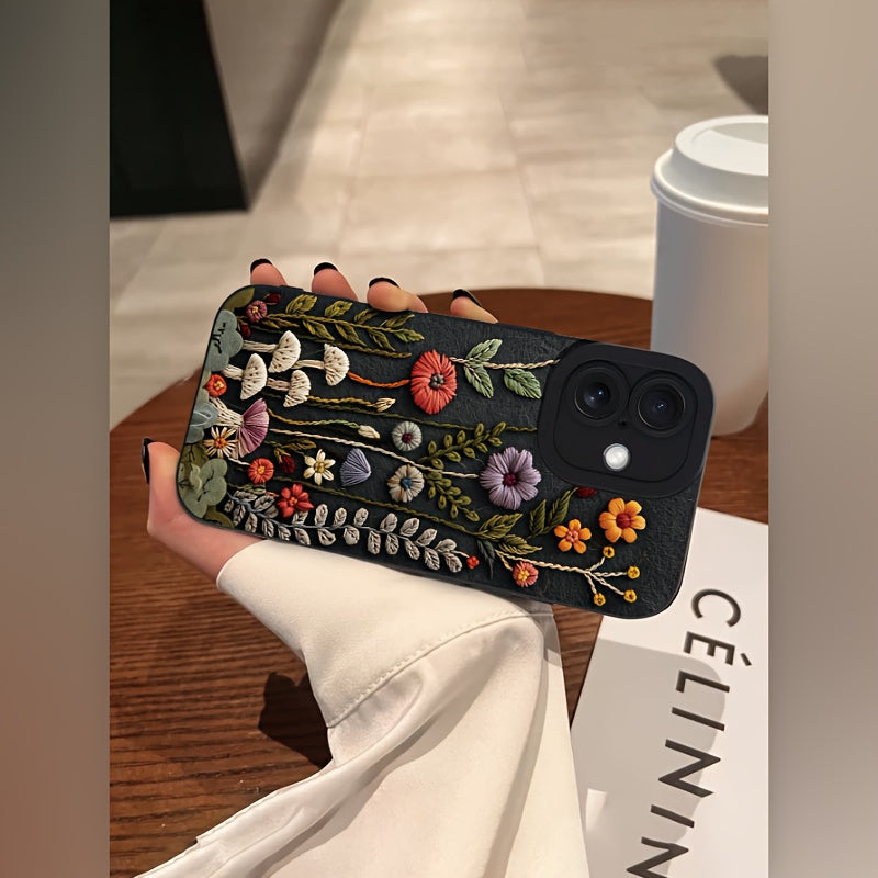 PHONE CASE VINTAGE™ Embroidered Flower Eye Mobile Phone Case Compatible with Apple 16promax