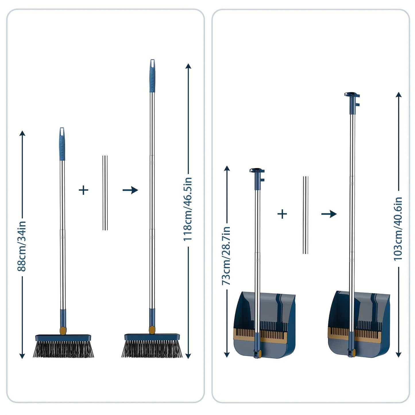 JAROW™ 1set Thickened Rotatable Foldable Soft Hair Broom Dustpan Set - Strong & Durable Stainless-Steel Rod, Easy Cleaning Supplies for Indoor, Home, Office, And Outdoor Use