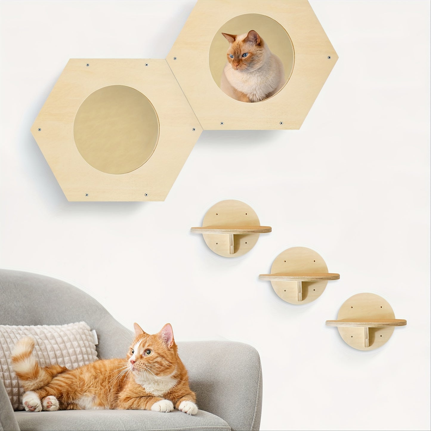 JUMPON™ Cat Wall Furniture, Cat Wall Shelves Fit Cat Up To 15Lbs, 1 Cat Shelf And 3 Cat Wall Steps with Scratching Pad, Cat Climbing Shelf and Perch for Wall, Cat Shelves Wall Mount, Gift for Cat