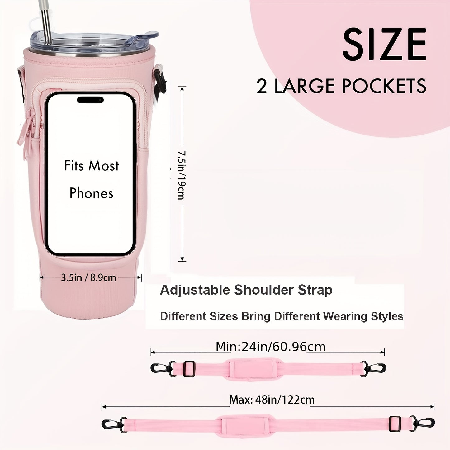 TWOINONE ™ 40oz Tumbler with Handle and Straw Lid & Carrier Bag, Stainless Steel Double Vacuum Coffee baler With Purse Pouch Phone Pocket, Gym Water Bottle Travel Mug for Men Women with Sleeve Holder