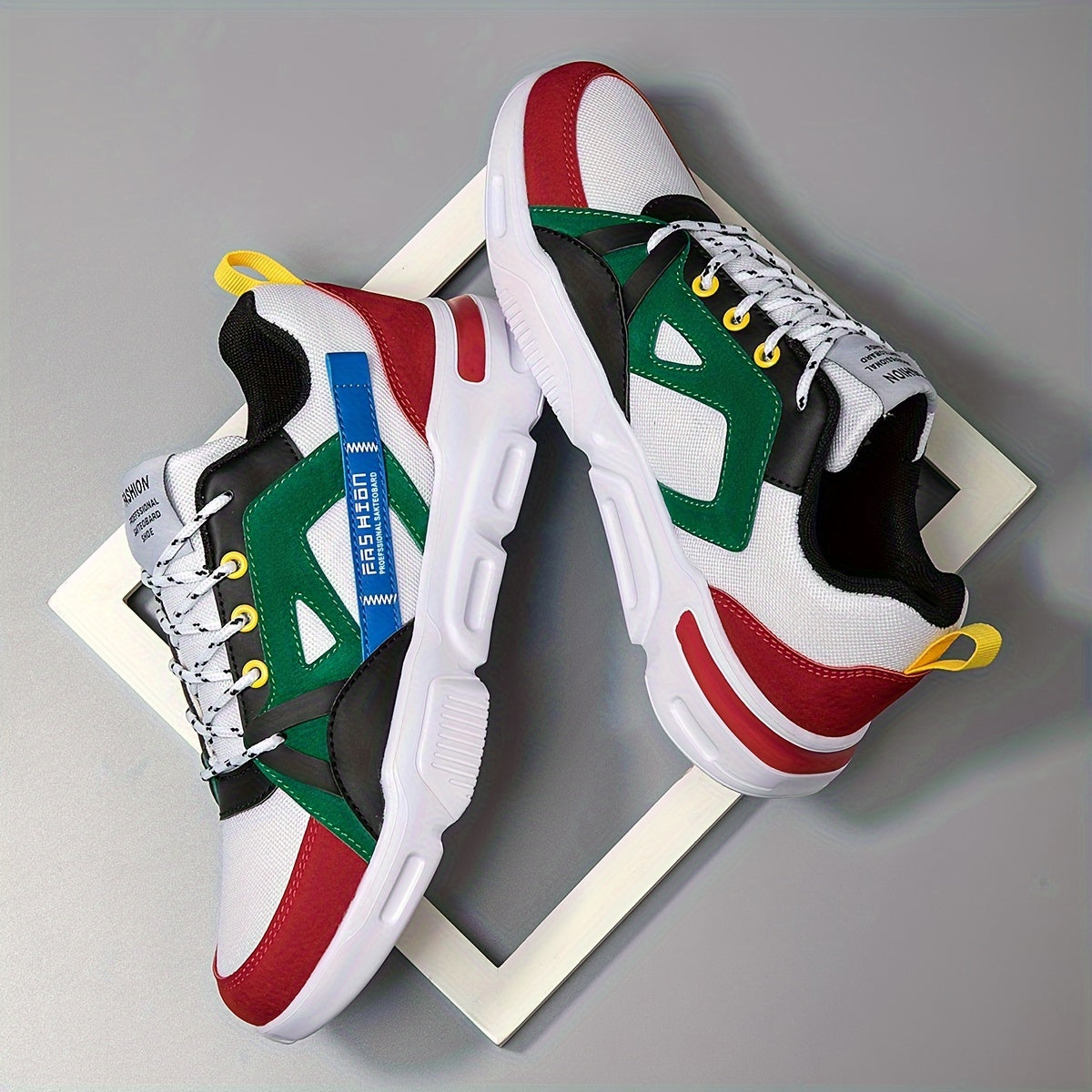 Men's Sneakers: High-Tops with Letter Print and Color Block Design, Suitable for Casual Wear, Running, and Outdoor Activities, Anti slip