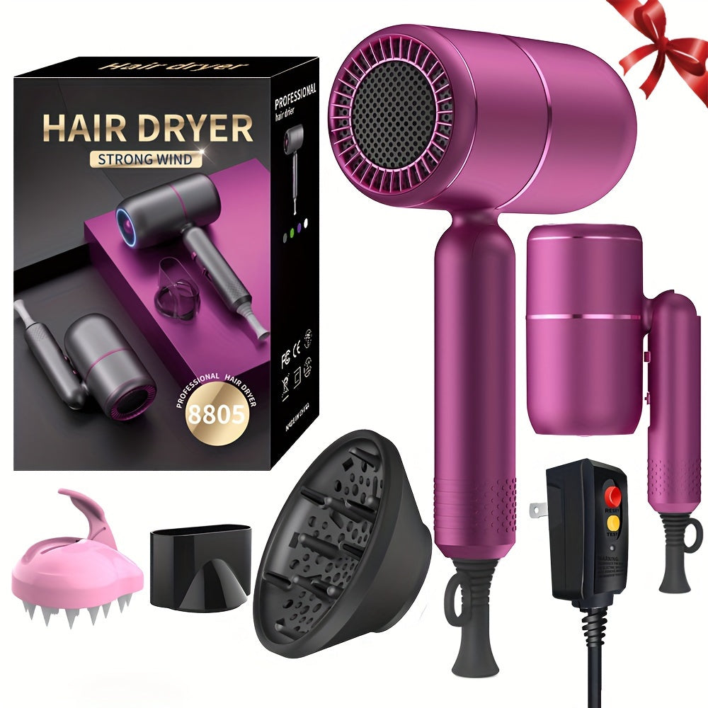 JUSTFAST™️2000W   Ionic Blow Dryer with Diffuser, Foldable Handle & Constant Temperature - Strong Wind, 8 Seconds Quick Drying, Travel-Friendly, Ergonomic Design for All Hair Types, 110-130V US Plug
