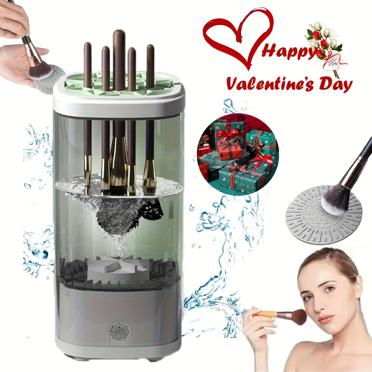 POLISH™️Electric Makeup Brush Cleaner Machine, Portable Automatic Cosmetic Brush Cleaner Tool, with 7000 RPM Motor, Includes Silicone Pad, for 3-4 Brushes,
