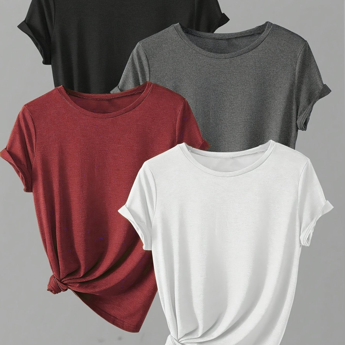 ALL DAY™️ WOMENS T SHIRTS Solid Casual T-Shirt4pcs Solid Casual Crew Neck Short Sleeve T-Shirt - Women's Clothing for Spring & Summer