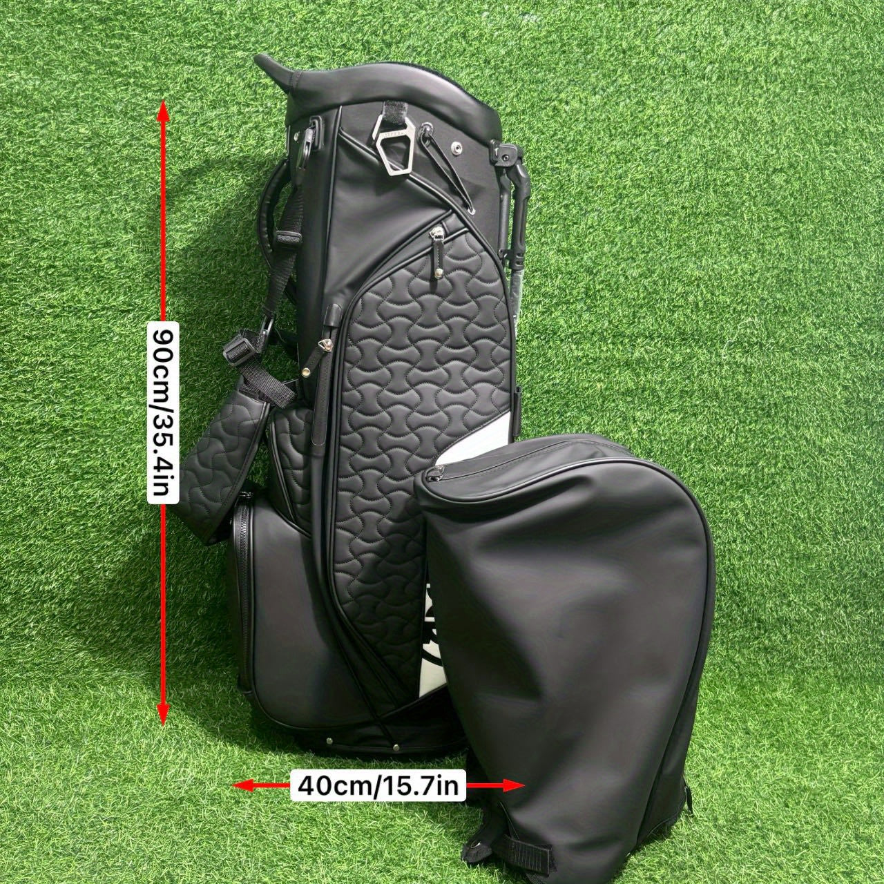 GREENGOLF™ VESSEL™ Golf Stand Bag, Unisex Standard Club, Waterproof Lightweight Faux Leather, Black, Double-Shoulder Golf Bag