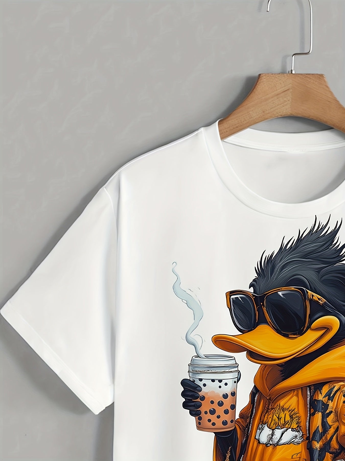 MYTEE™1pc Polyester Summer Knit Tee Men's Cool Duck Print T-Shirt, Casual Crew Neck Short Sleeve, Regular Fit with Slight Stretch Outdoor Wear