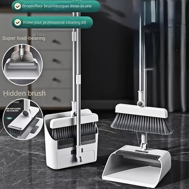 DUSTWIPE™ 3 IN 1 /set Broom Dustpan Floor Brush Set, Long Handle Sweeping broom