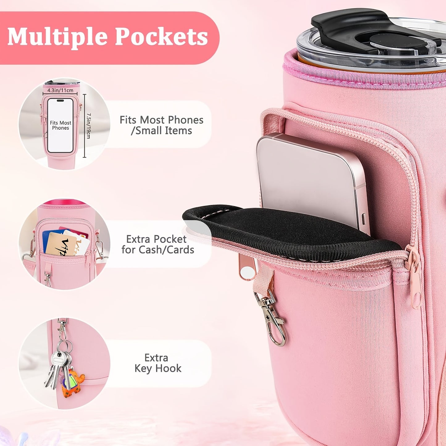 TWOINONE ™ 40oz Tumbler with Handle and Straw Lid & Carrier Bag, Stainless Steel Double Vacuum Coffee baler With Purse Pouch Phone Pocket, Gym Water Bottle Travel Mug for Men Women with Sleeve Holder